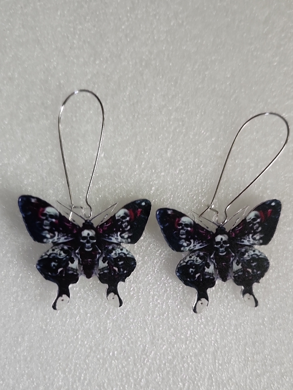 Hand Crafted Black and Purple Gothic Butterfly Skull Dangle Earrings